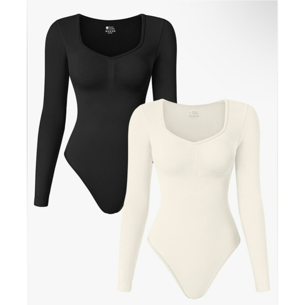 NWT TOB 2 Piece Bodysuit Seamless Ribbed Long Sleeve Tummy Control Size M
